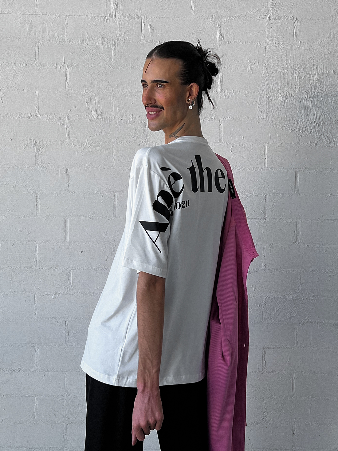 White & Black Oversized Logo Tee