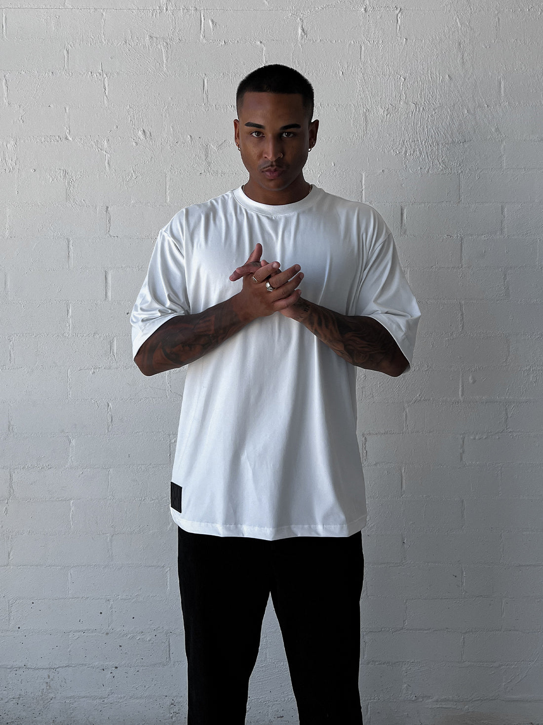 White & Black Oversized Logo Tee