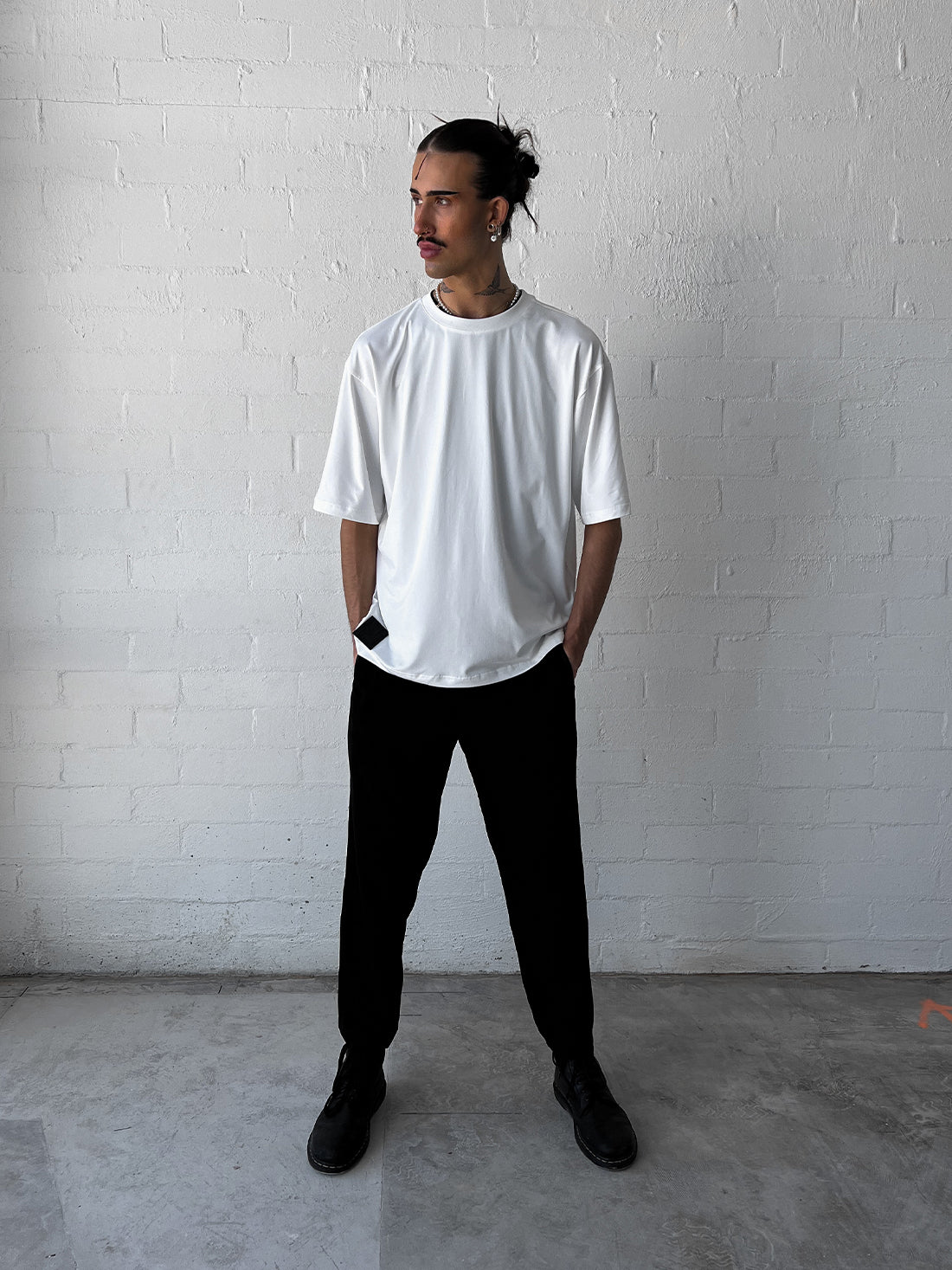 White & Black Oversized Logo Tee