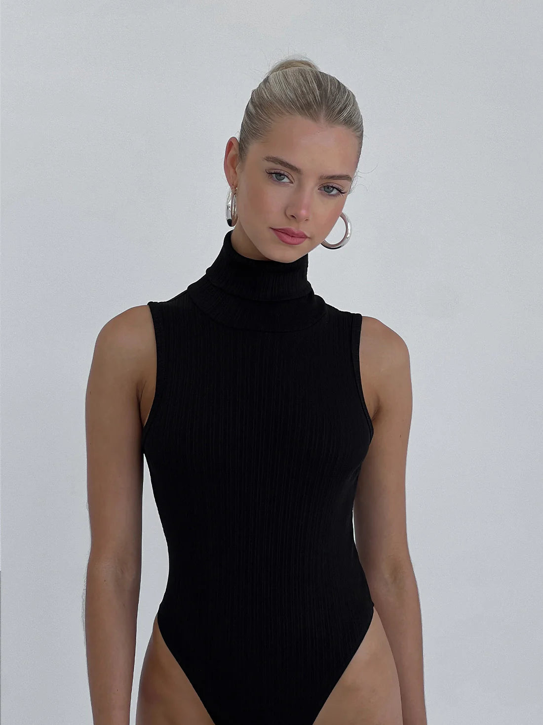 Fine Knit Roll Neck Tank Bodysuit
