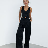 Black Satin Cropped Waistcoat