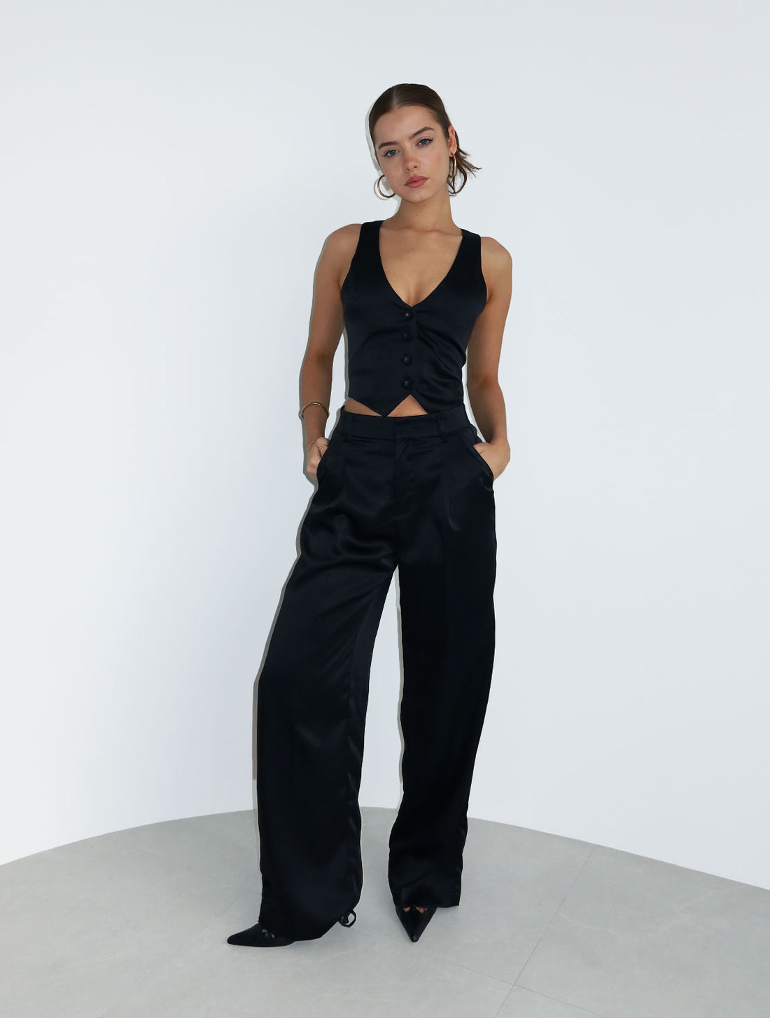 Black Satin Tailored Trousers XS