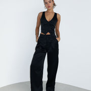 Black Satin Tailored Trousers XS