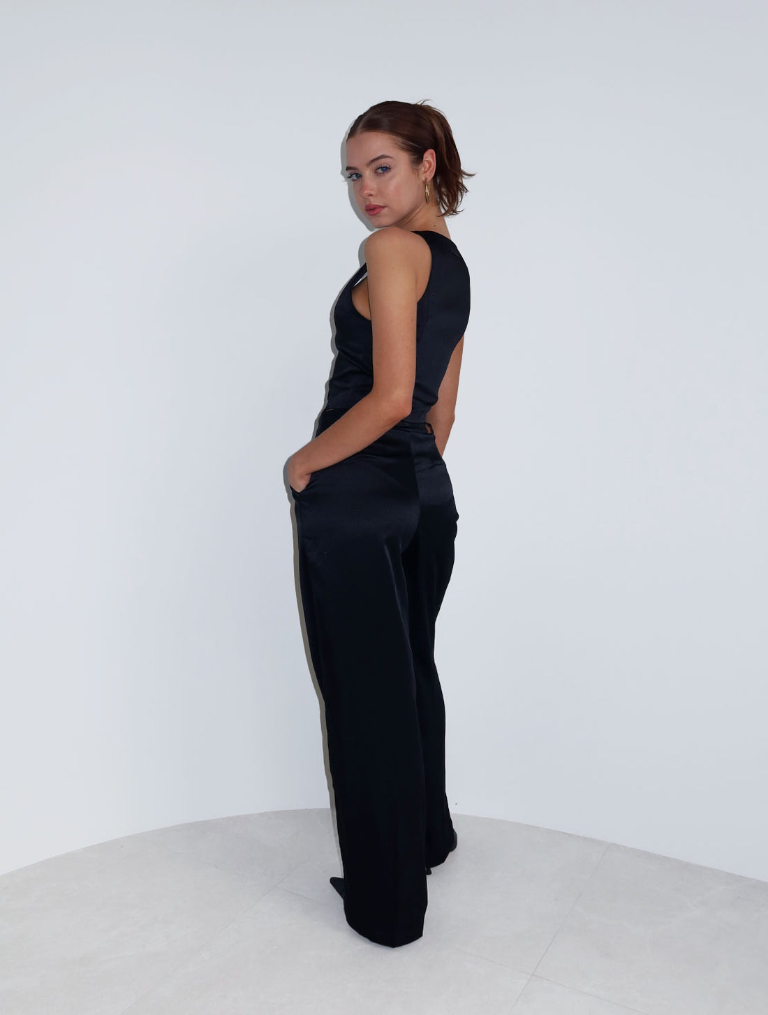 Black Satin Tailored Trousers XS