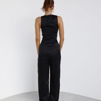 Black Satin Cropped Waistcoat